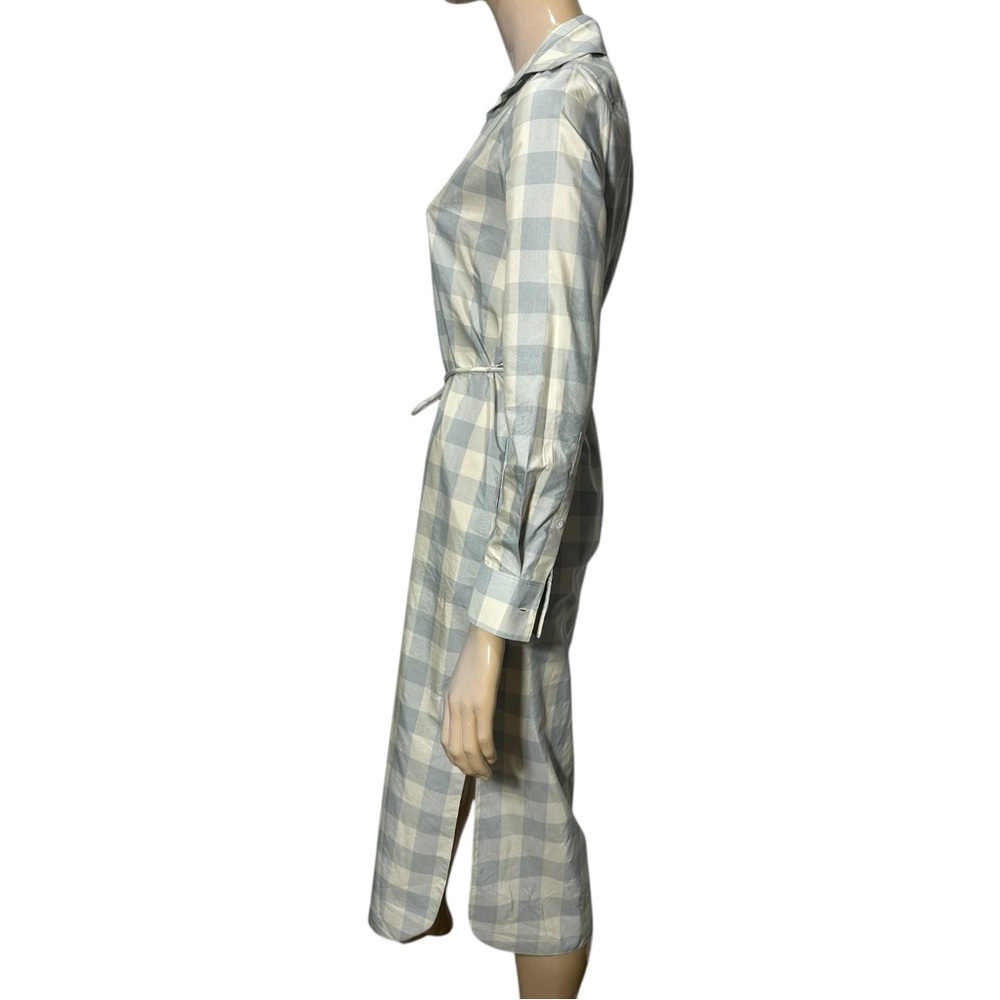 Theory Women’s Size S P Blue White Fuji Check Belted Midi Slit Side Shirtdress - Picture 8 of 15